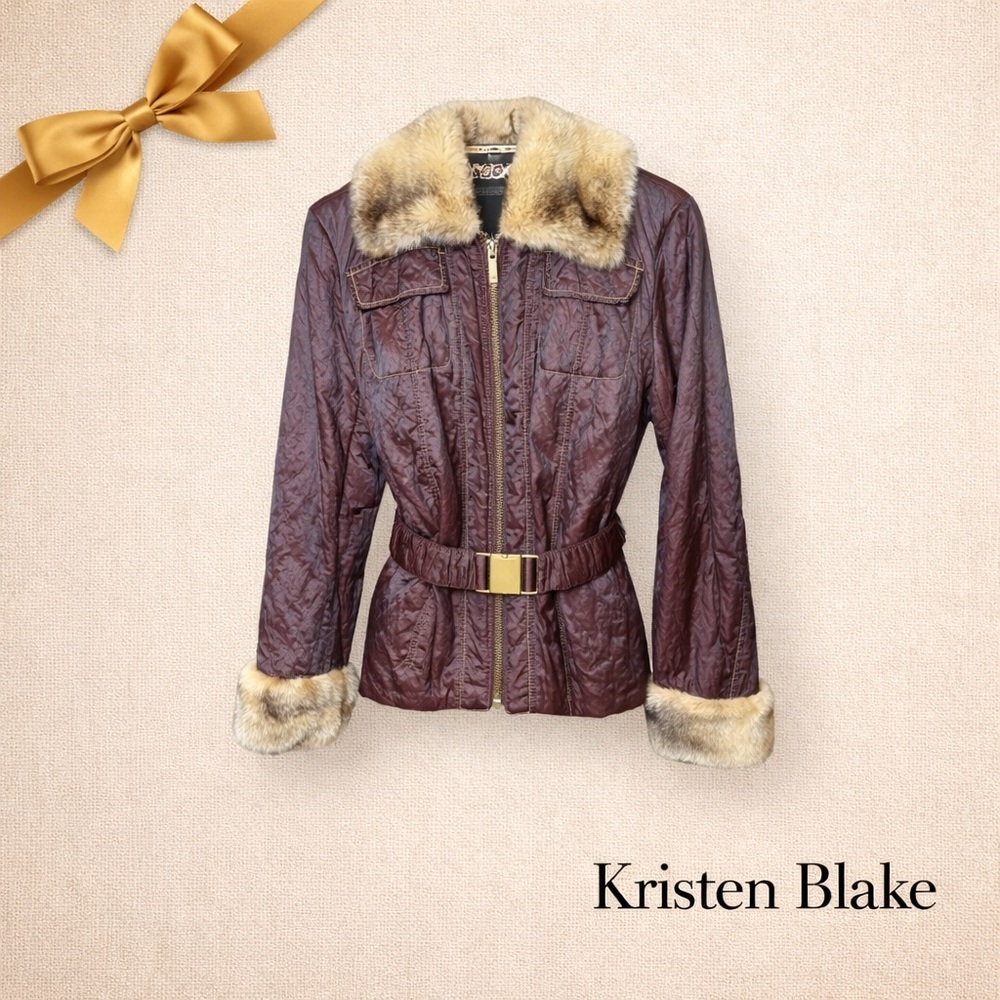 Kristen Blake Faux Fur Burgundy Jacket Sz S